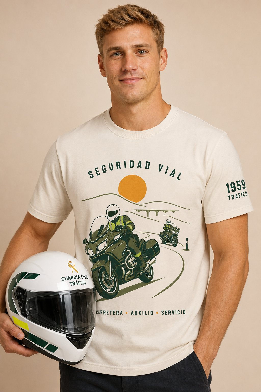 Camiseta Guardia Civil Tráfico 1959 – Seguridad Vial Blanco Roto - imagen 1