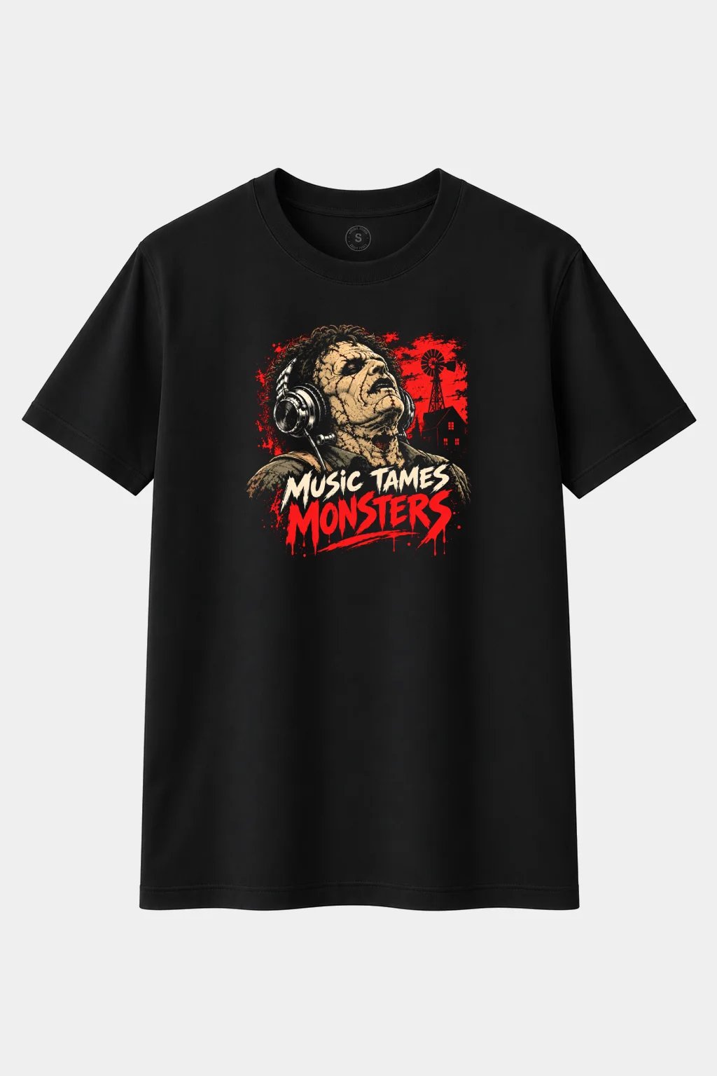 Camiseta Monstruo Rural con Auriculares “Music Tames Monsters” – Terror y Música - imagen 1