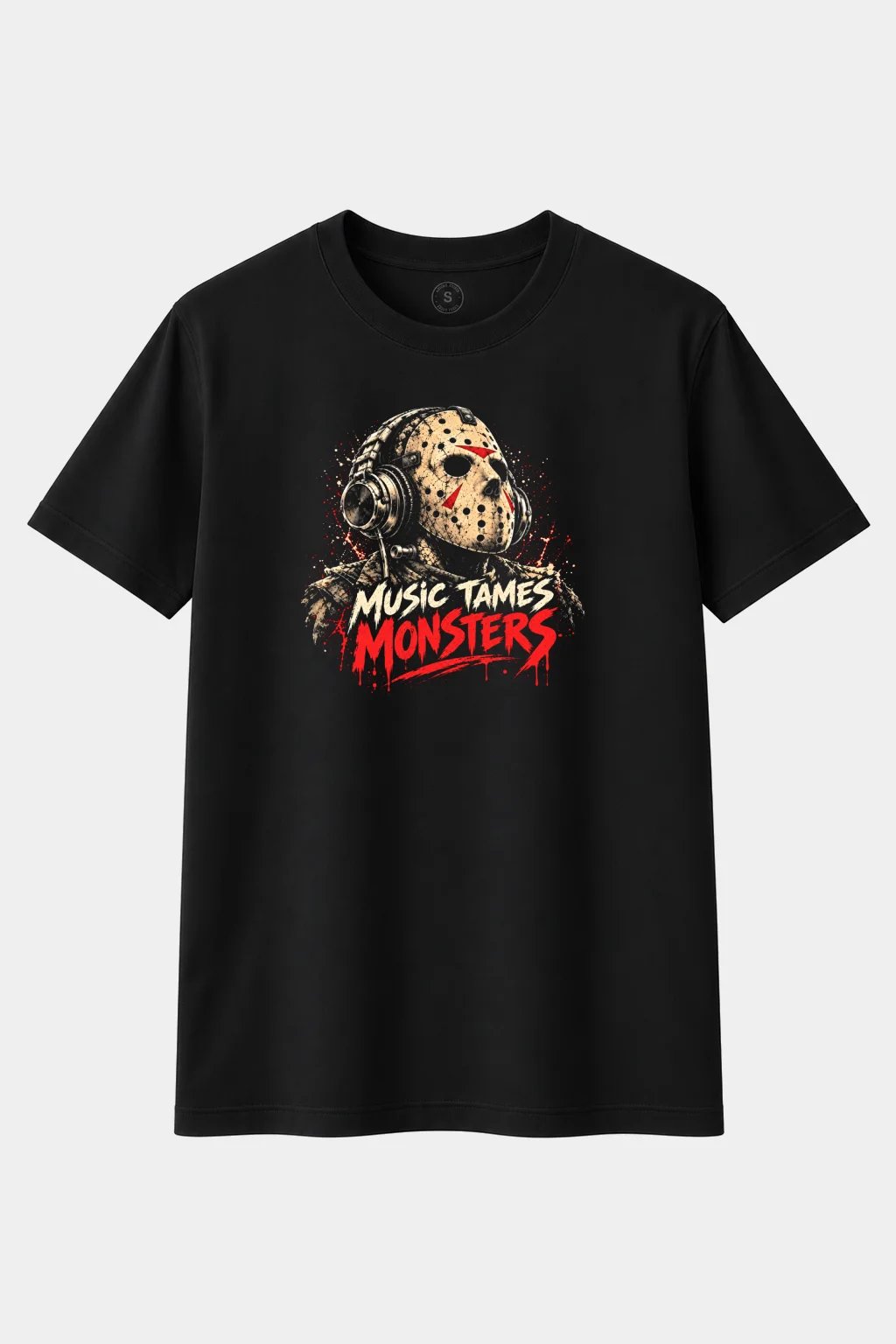 Camiseta Máscara de Hockey con Auriculares “Music Tames Monsters” – Terror Friki - imagen 1