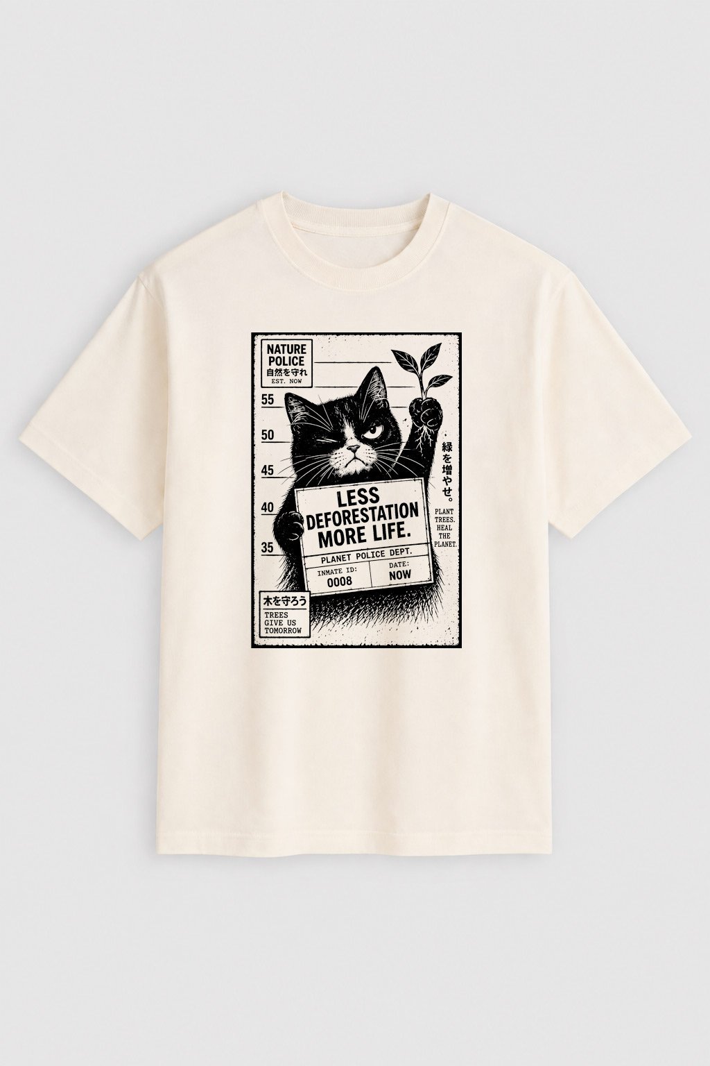 Camiseta Nature Police – Less Deforestation, More Life - Tuxedo Cat - imagen 1